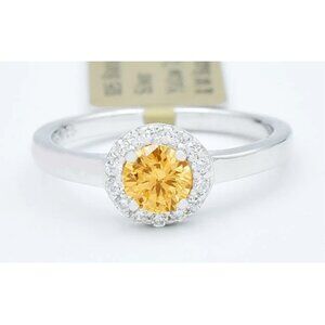 Created 0.85 Cts Yellow Topaz & White Sapphire Ring .925 Sterling Silver